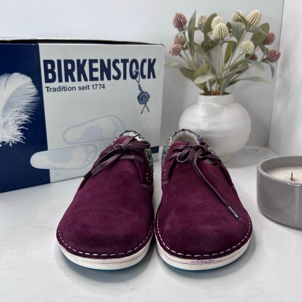 Birkenstocks Memphis Suede/Textile Shoes Burgundy Men 8/Women 10 EU 41 NWB - Picture 4 of 9